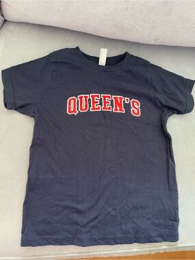 Navy Blue Queen's University Cropped Tee Shirt size XS